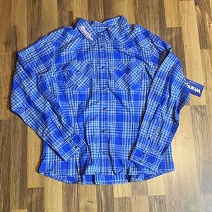 Boise State Broncos Wrangler Retro Blue Plaid Snap Button Shirt Womens Med NWT